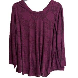 Susan Graver Burnout Jacquard Knit Top Vintage Wine 1X Petite Whimsygoth Romance